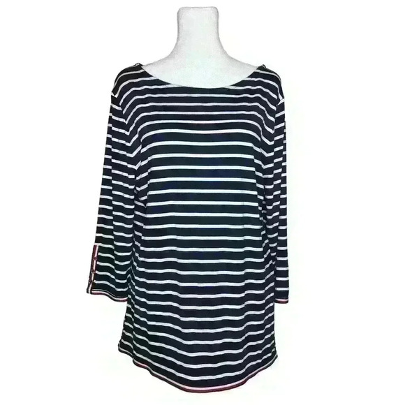 Tommy Hilfiger women's navy and white striped blouse 3/4 sleeve size large - Picture 1 of 7